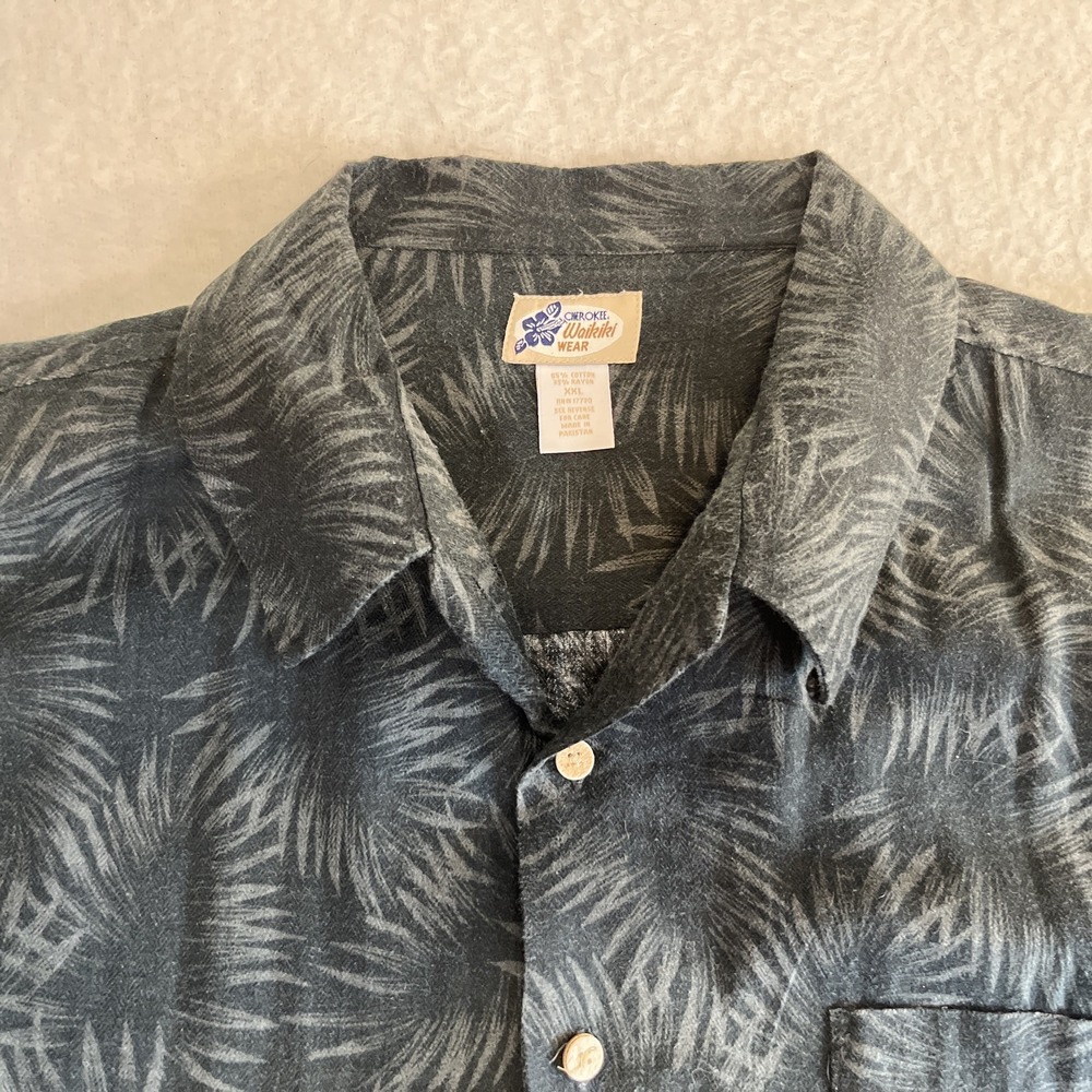 Cherokee Waikiki Wear Shirt XXL Green‎ Hawaiian Floral Button-Up Green Island